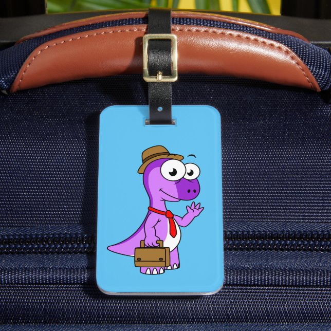 Illustration Of A Pachycephalosaurus Businessman. Luggage Tag (Front Insitu 2)