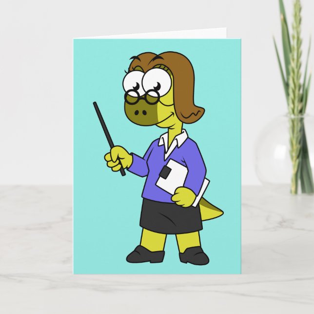 Illustration Of A Pachycephalosaurus Teacher. Card (Front)