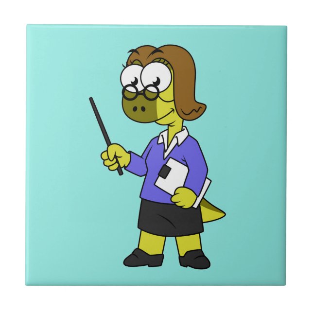 Illustration Of A Pachycephalosaurus Teacher. Tile (Front)