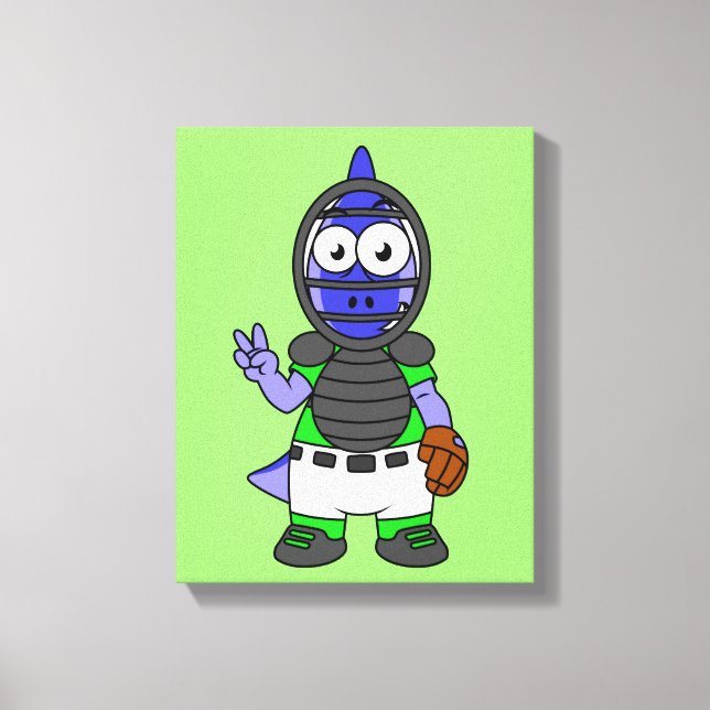 Illustration Of A Parasaurolophus Baseball Catcher Canvas Print (Front)