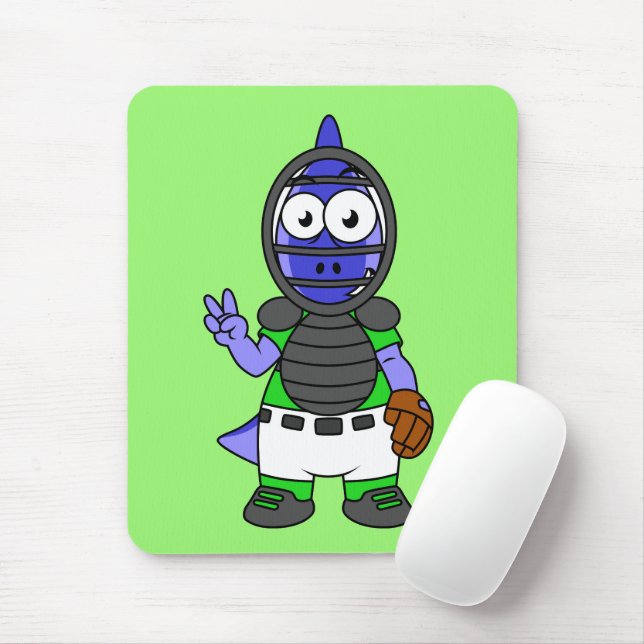 Illustration Of A Parasaurolophus Baseball Catcher Mouse Mat (With Mouse)
