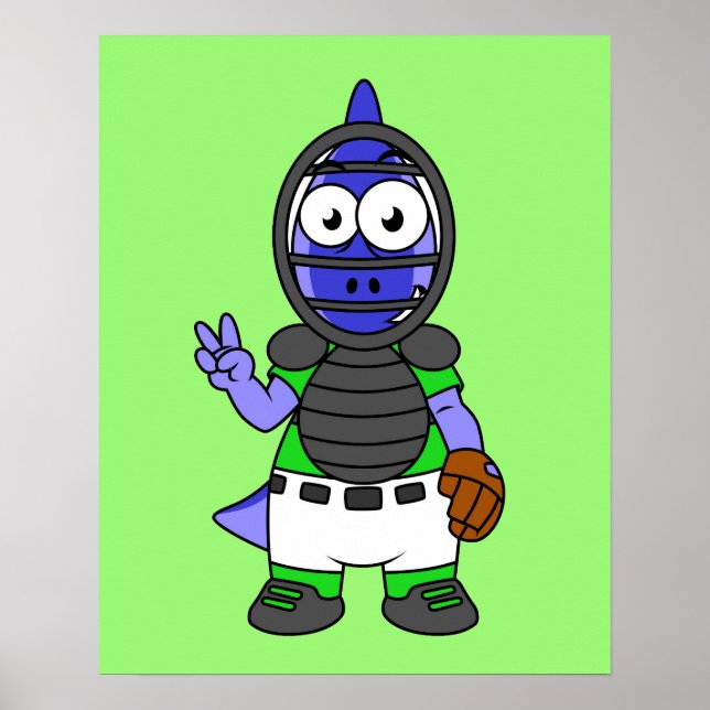 Illustration Of A Parasaurolophus Baseball Catcher Poster (Front)