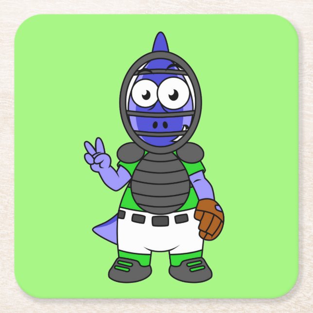 Illustration Of A Parasaurolophus Baseball Catcher Square Paper Coaster (Front)