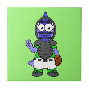 Illustration Of A Parasaurolophus Baseball Catcher Tile