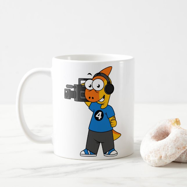 Illustration Of A Parasaurolophus Camera Operator. Coffee Mug (With Donut)