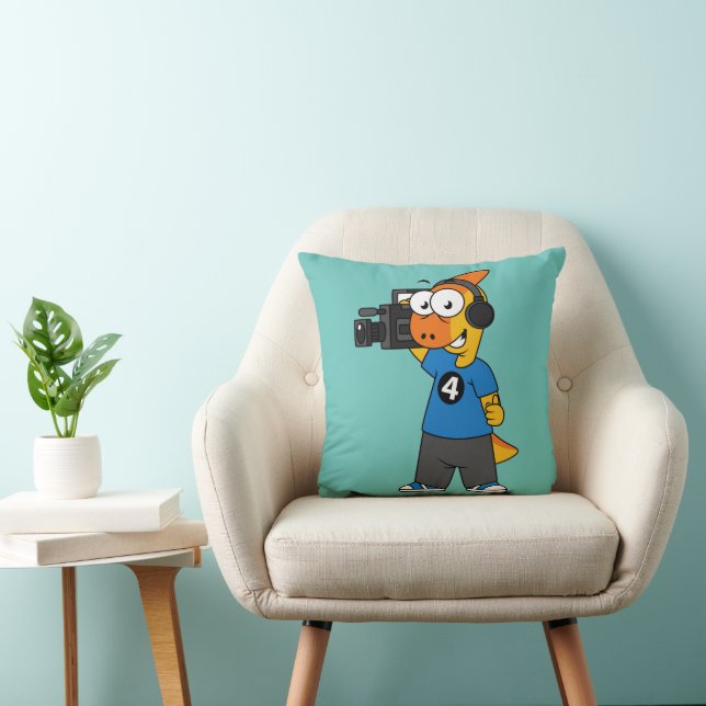 Illustration Of A Parasaurolophus Camera Operator. Cushion (Chair)