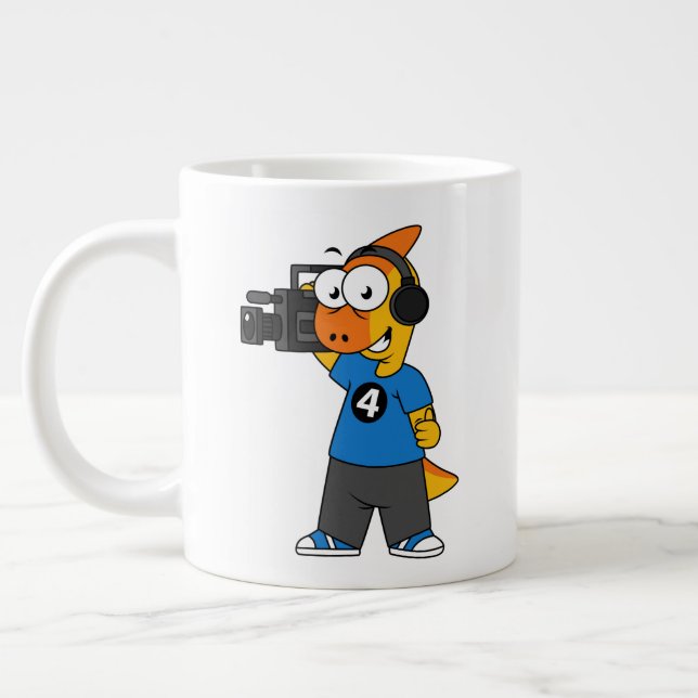 Illustration Of A Parasaurolophus Camera Operator. Large Coffee Mug (Left)