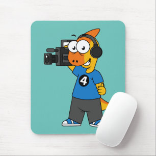 Illustration Of A Parasaurolophus Camera Operator. Mouse Mat