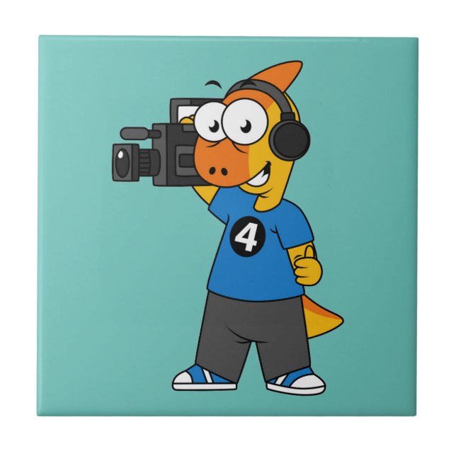 Illustration Of A Parasaurolophus Camera Operator. Tile (Front)