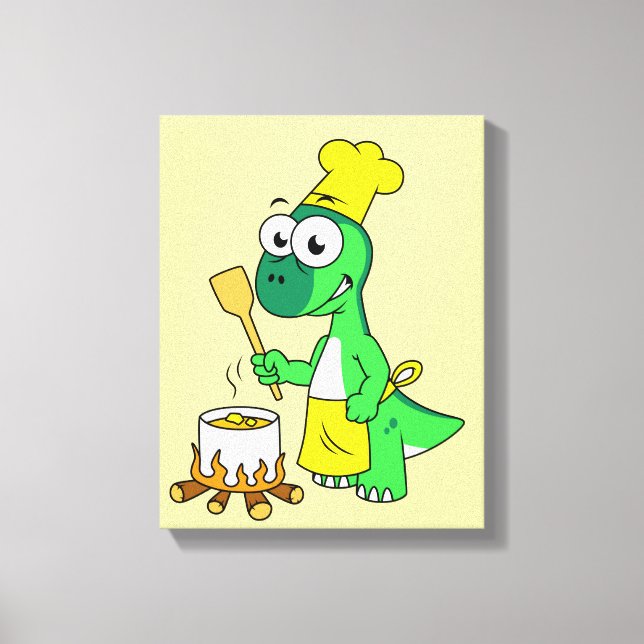 Illustration Of A Parasaurolophus Dinosaur Cooking Canvas Print (Front)
