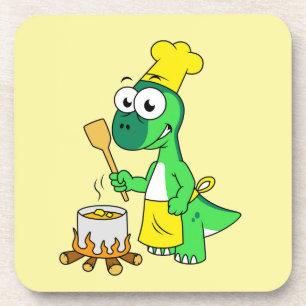 Illustration Of A Parasaurolophus Dinosaur Cooking Coaster