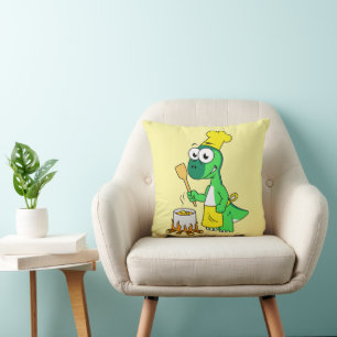 Illustration Of A Parasaurolophus Dinosaur Cooking Cushion