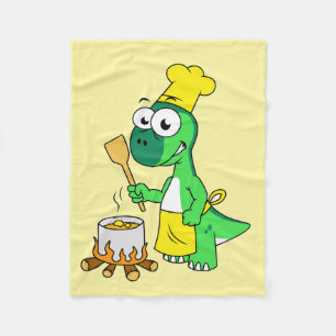 Illustration Of A Parasaurolophus Dinosaur Cooking Fleece Blanket