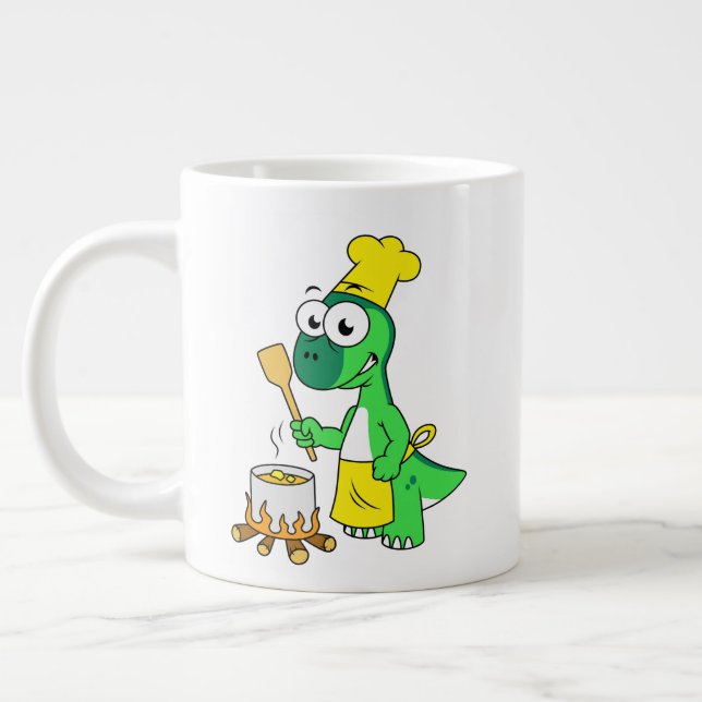 Illustration Of A Parasaurolophus Dinosaur Cooking Large Coffee Mug (Left)