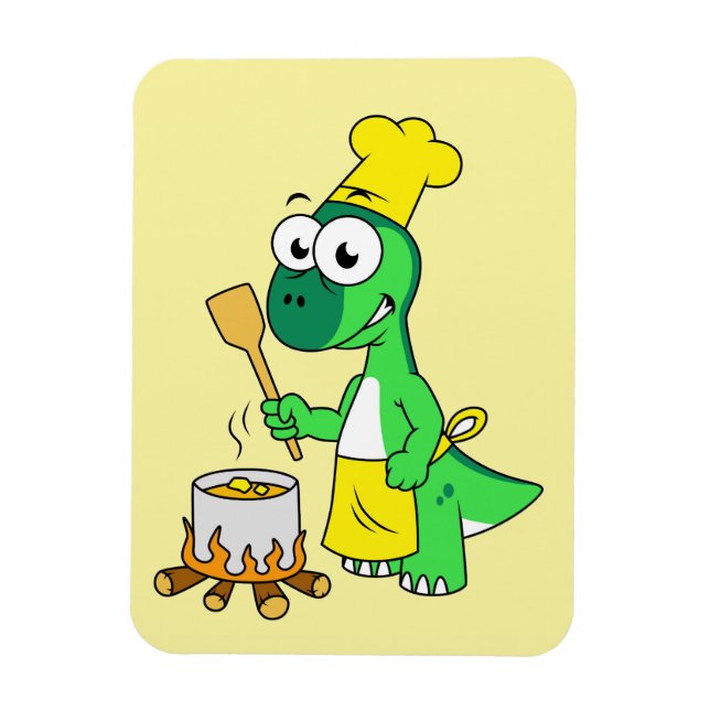 Illustration Of A Parasaurolophus Dinosaur Cooking Magnet (Vertical)