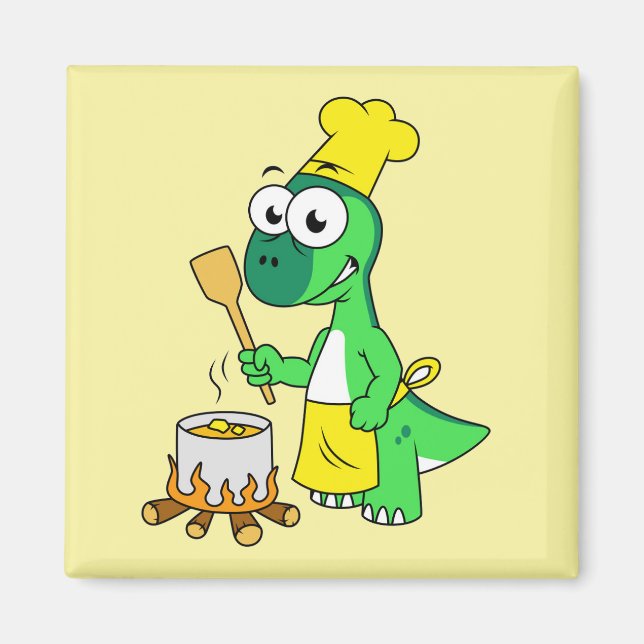 Illustration Of A Parasaurolophus Dinosaur Cooking Magnet (Front)