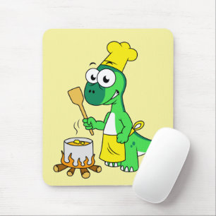Illustration Of A Parasaurolophus Dinosaur Cooking Mouse Mat