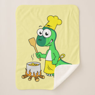 Illustration Of A Parasaurolophus Dinosaur Cooking Sherpa Blanket