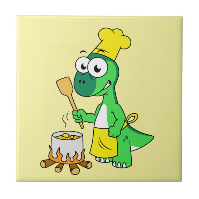 Illustration Of A Parasaurolophus Dinosaur Cooking Tile (Front)