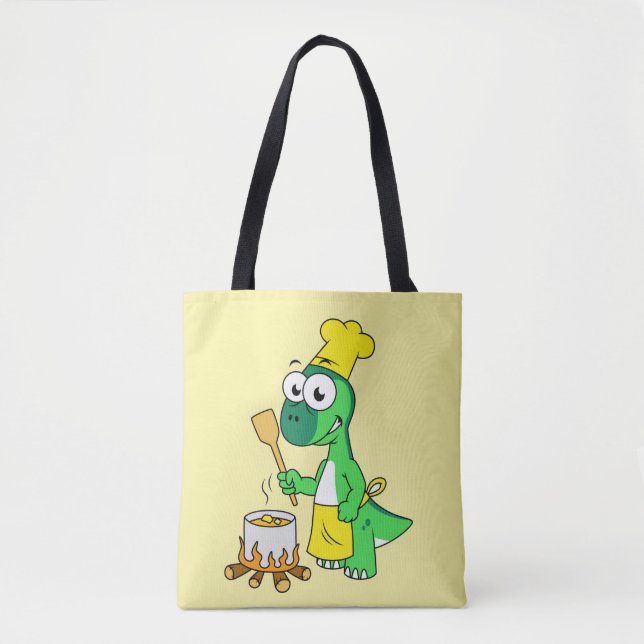 Illustration Of A Parasaurolophus Dinosaur Cooking Tote Bag (Front)