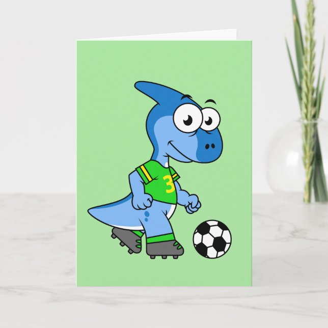 Illustration Of A Parasaurolophus Playing Soccer. Card (Front)