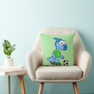 Illustration Of A Parasaurolophus Playing Soccer. Cushion