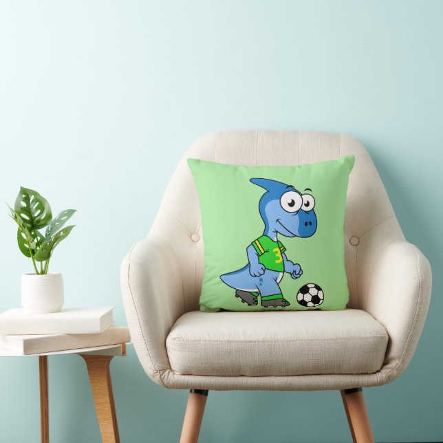 Illustration Of A Parasaurolophus Playing Soccer. Cushion (Chair)