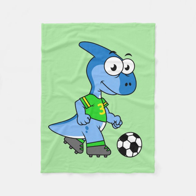 Illustration Of A Parasaurolophus Playing Soccer. Fleece Blanket (Front)