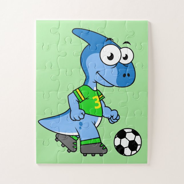 Illustration Of A Parasaurolophus Playing Soccer. Jigsaw Puzzle (Vertical)