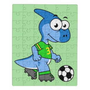 Illustration Of A Parasaurolophus Playing Soccer. Jigsaw Puzzle