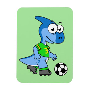 Illustration Of A Parasaurolophus Playing Soccer. Magnet