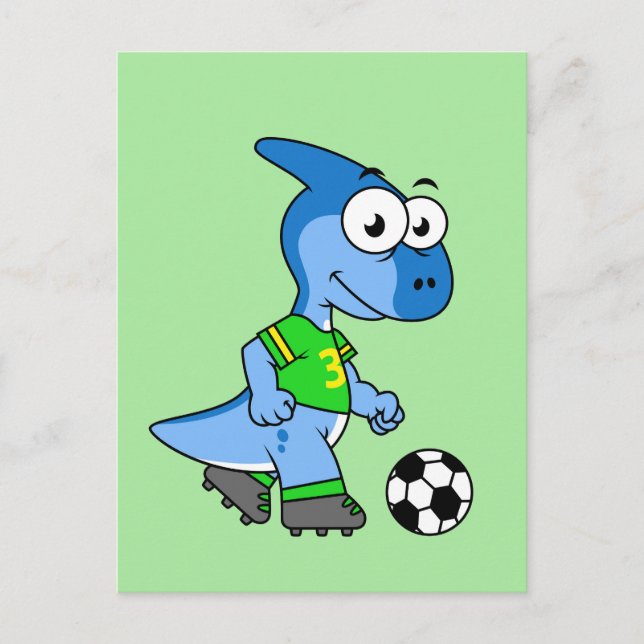 Illustration Of A Parasaurolophus Playing Soccer. Postcard (Front)