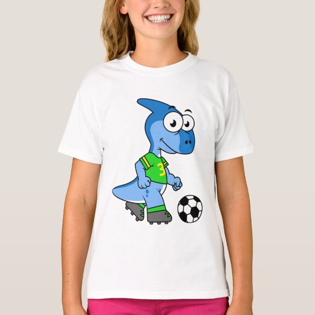 Illustration Of A Parasaurolophus Playing Soccer. T-Shirt (Front)