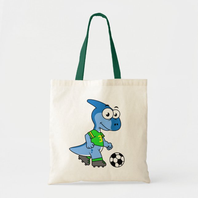 Illustration Of A Parasaurolophus Playing Soccer. Tote Bag (Front)