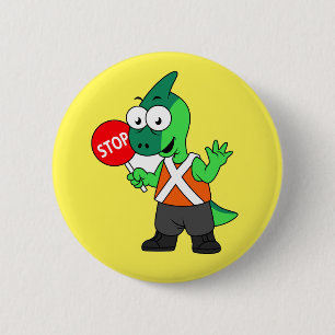 Illustration Of A Parasaurolophus Traffic Enforcer 6 Cm Round Badge