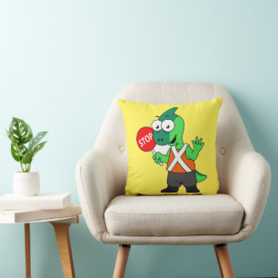 Illustration Of A Parasaurolophus Traffic Enforcer Cushion