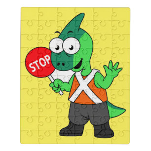 Illustration Of A Parasaurolophus Traffic Enforcer Jigsaw Puzzle