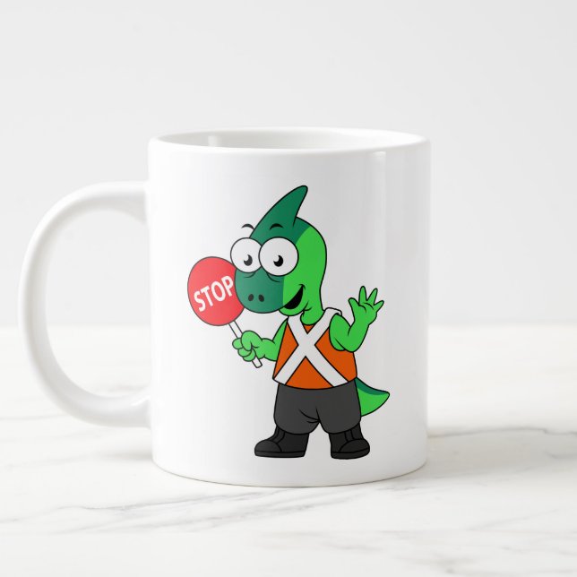 Illustration Of A Parasaurolophus Traffic Enforcer Large Coffee Mug (Left)