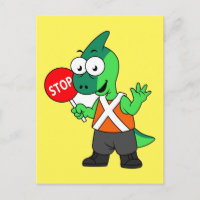 Illustration Of A Parasaurolophus Traffic Enforcer