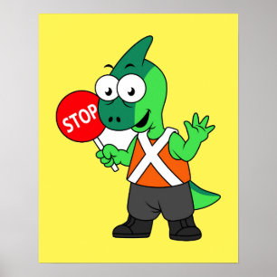 Illustration Of A Parasaurolophus Traffic Enforcer Poster