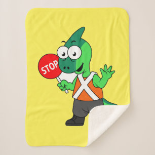 Illustration Of A Parasaurolophus Traffic Enforcer Sherpa Blanket