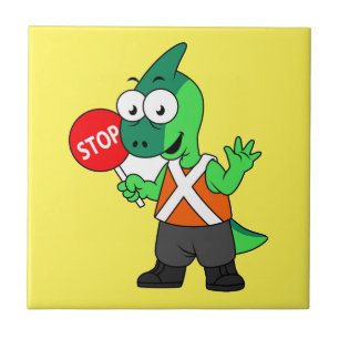 Illustration Of A Parasaurolophus Traffic Enforcer Tile