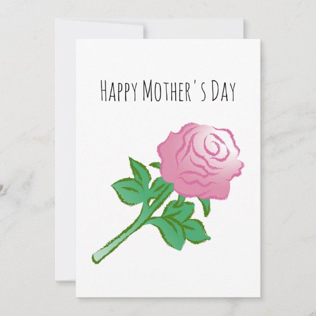 Illustration of a Pink Rose Card (Front)