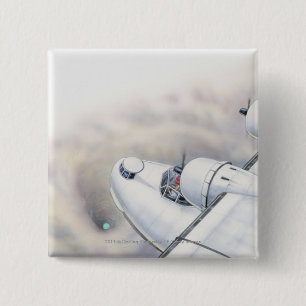 Illustration of a plane flying above wormhole 15 cm square badge