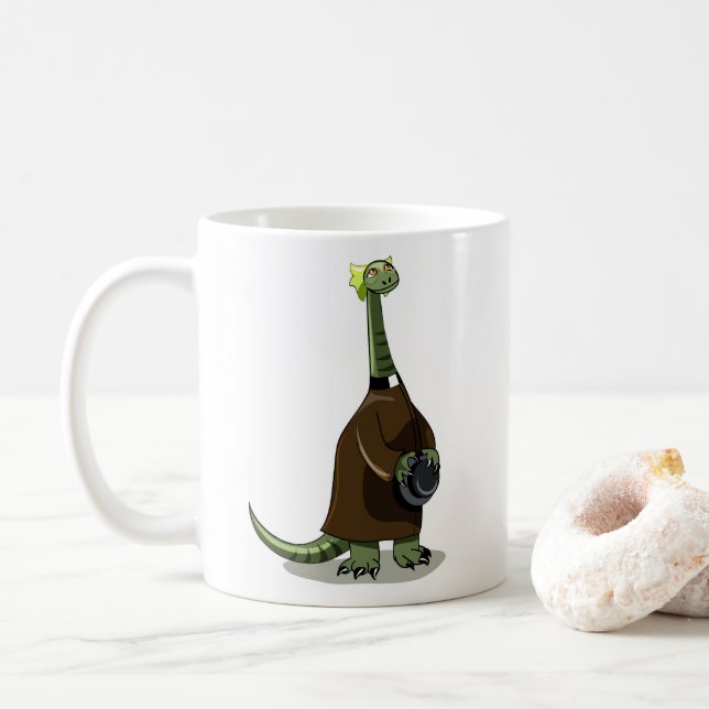 Illustration Of A Plateosaurus Dressed As A Priest Coffee Mug (With Donut)