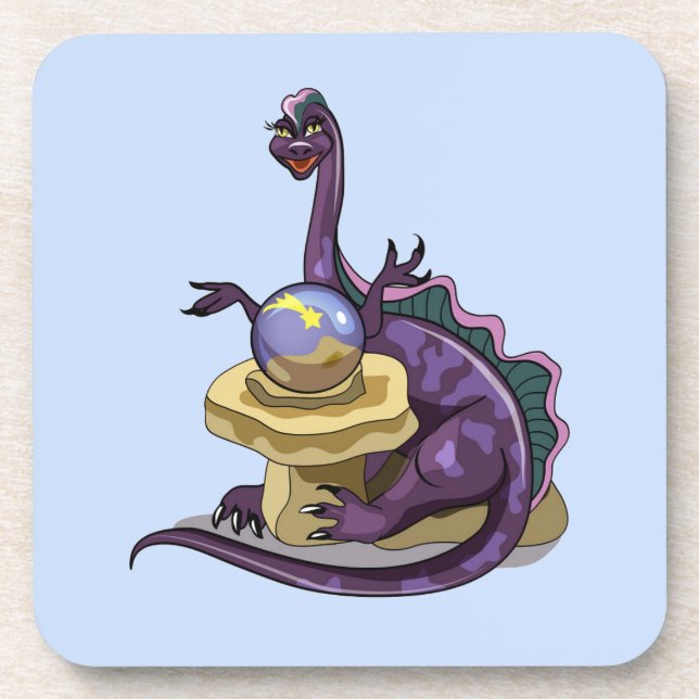 Illustration Of A Plateosaurus Fortune Teller. Coaster (Front)
