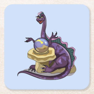 Illustration Of A Plateosaurus Fortune Teller. Square Paper Coaster