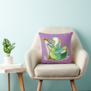 Illustration Of A Plateosaurus Playing The Harp. Cushion