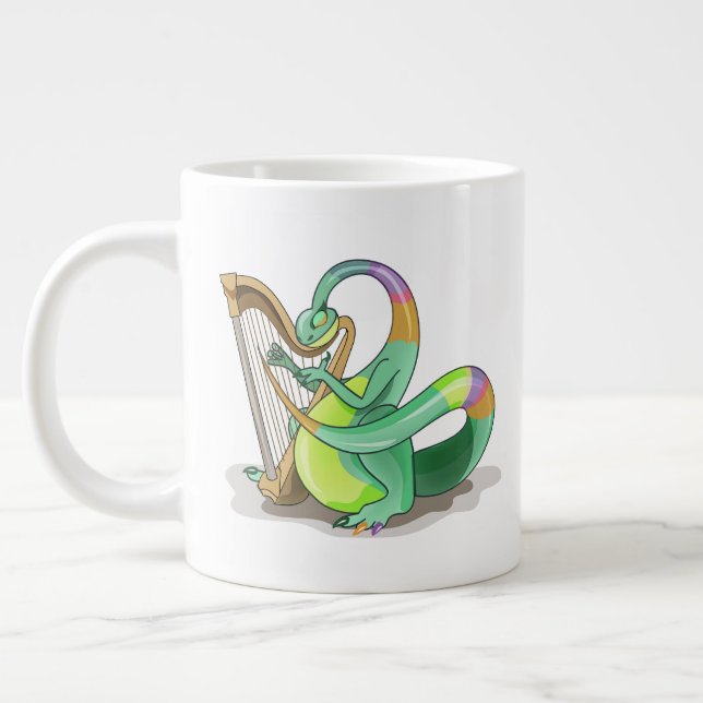 Illustration Of A Plateosaurus Playing The Harp. Large Coffee Mug (Left)