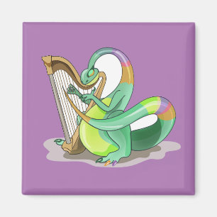 Illustration Of A Plateosaurus Playing The Harp. Magnet